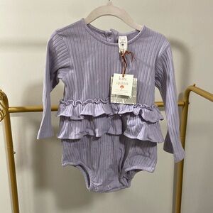 NWT Purple Wide Rib Double Ruffle Bodysuit